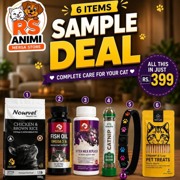 Cat Care Deal Pack 399 | Fish Oil,Treat,Collar,Milk Replacer,Cat Food,Niptube