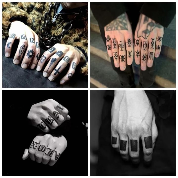 Finger Tattoo Stickers Letter Small Pattern Waterproof Personality Cool Tattoos Men Black Hand Back Temporary Tattoo Women