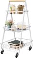 Multi-Function Multi Purpose 3-Tier A Shape Metal Mobile Trolley Cart (White). 
