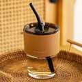 Tumbler Mug with Lid, Glass Straw and Protective Anti-Skid Leather Sleeve for Hot and Cold Beverages Tea Coffee Smoothies Fruit Juice Travel Mug .435ml. 