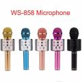WS-858 Wireless Bluetooth Handheld Karaoke Portable Microphone with Built-in Rechargeable Speaker For Home Birthday Party Music Player Singing Recorder KTV Mic USB Mini SD Card Smartphones Laptop PC. 
