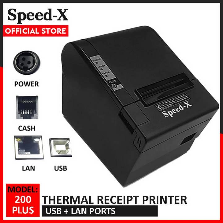 Speed X 200 Plus Thermal Receipt Printer USB + LAN Ports - Business Grade Raseed Invoice Printer for Bakeries / Medical Stores / Other Retail