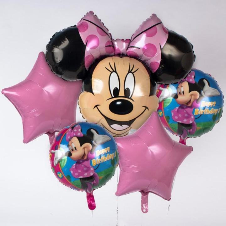 Minnie Mouse 5 Foil Balloons Set For Girl Birthday Decoration