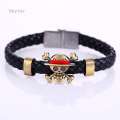 Bbyter Popular Anime One Piece Luffy Straw Hat Pirates Group Copper Logo Braided Leather Bracelet. 