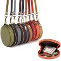 Retro Round Genuine Leather Small Coin Purse Pouch with Wristband Women's Zipper Wallets Female Clutch Money Bag Card Holder. 