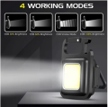 Led Key chain light Cob Steel Keychain Flashlights 800 Lumens Rechargeable Waterproof Portable Led Small Flashlights 4 Modes Mini Working Lights with Collapsible Bracket and Strong Magnet. 