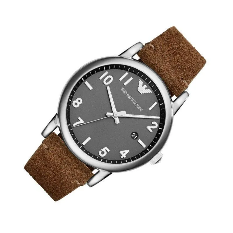 Emporio Armani Brown Leather Strap Silver Casing Grey Dial Men s Watch AR11070 Daraz.pk