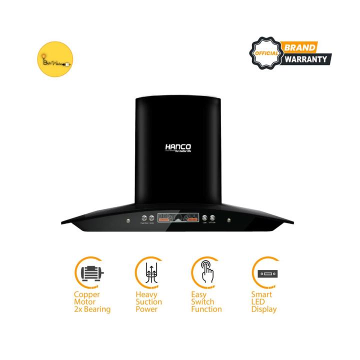 Hanco Black Stainless Steel Hood with LED Display - Chimney Size 24 Inch 27 Inch 29 Inch and 34 Inch