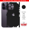 iPhone 14 Pro Max Skin/Wrap 360 Protection Sheet/ Carbon fiber/ Matte/ Transparent/ Lamination Back And Sides Included Camera Skin. 