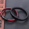 [Y] Fashionable Men Bracelet Vintage Woven Leather Rope Simple Magnetic Buckle Bracelet Y. 