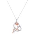 Heart & Rose Crystal Pendant Necklace for Women – Rose Gold & Silver Luxury Fashion Jewelry Gift. 