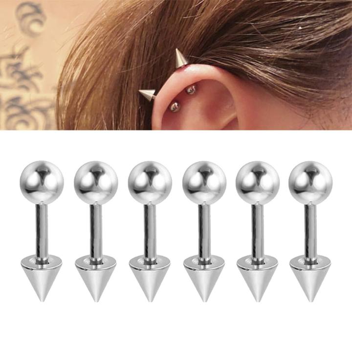 6PCS Stainless Steel Stud Earring 5mm Ball Cone Screws Earrings Ear Bone Nail Piercing Body Jewelry