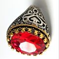 Silver and Gold Touching Ring with beautiful Red stone ring for men. 
