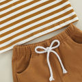 Baby Boys Short Set, Short Sleeve Stripes T-shirt with Elastic Waist Shorts Summer Outfit. 