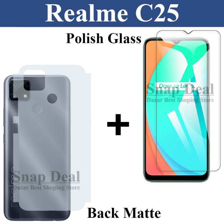 Realme C25 Tempered Glass Screen Protector Polish Glass + Back Matte Protector Soft Skin Sheet Soft Film Protection For Realme C25