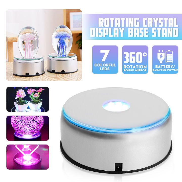 Home decoration 4" Unique Rotating Crystal Display Base Stand 7 LED White Light + DC