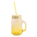 Set of 4 Mason Jar Mugs with Handle, Multi Colored  Lids and Plastic Straws - Ideal for BBQ's, General Home Kids Use, Summer Parties, Picnics and More (450ml per Glass). 