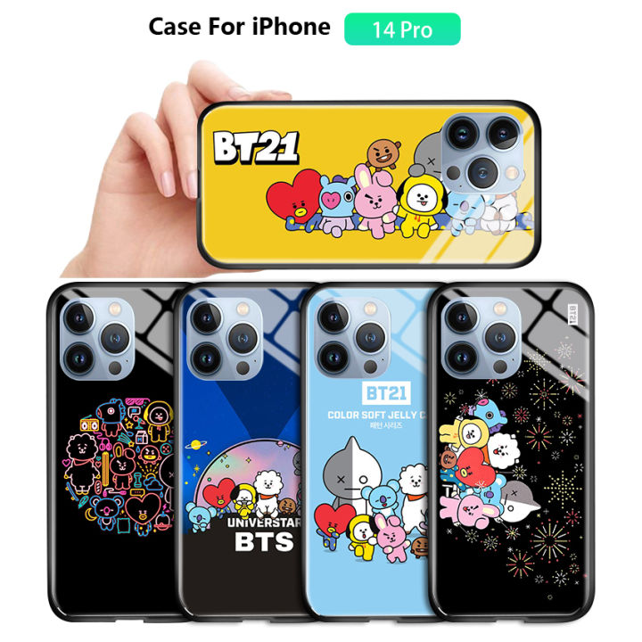TA for iPhone 14 Pro Back Cover Fashion BTS Tempered Glass Painting Phone Case