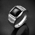 925 sterling silver ring men black zircon adjustable wedding ring fashion jewellery/Perhiasan fesyen cincin zirkon hitam lelaki. 