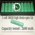 18650 2600mAh lithium ion cell 18650 battery cell recycled ICR 18650 battery cell  3.7 volt to 4.2 volt rechargeable battery tested capacity high draining 4c battery 18650 cell price in pakistan 18650 battery price in pakistan only one cell pakista e shop. 
