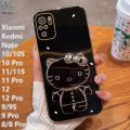 Xiaomi Redmi Note 10 Back Cover Hello Kitty Mirror Folding Bracket Luxury 6D Plating Case Soft Silicone Case - Mirror Hello Kitty Back Cover - Girls Back Cover. 