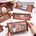 Cute Cartoon Animals Mesh Pencil Bag Pen Pouch Korean Stationery Organizer Case Holder Students Gift Prizes Kawaii Bag. 