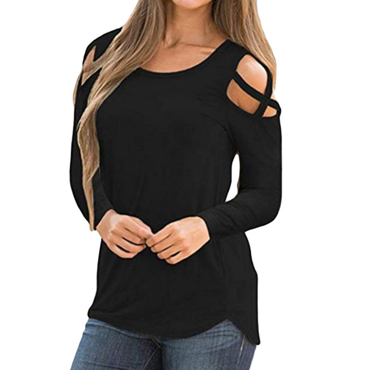 (Customized) 11.11 SALE EXPORT Quality Cross Shoulder Ladies Shirt full sleeve t shirt, t shirts for women, shirts for women, womens blouses, ladies t shirt, ladies black t shirts