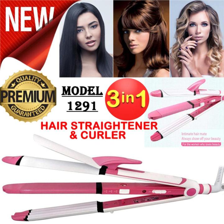 3 in 1 Original 1291 Professional Hair Straightener Hair Curler Roller Crimper Rapid Warming Hair Styling Tool Beauty Set Rod For Women 30 Sec Fast Ready Straightening Curler Styler Machine Genuine Multi Function 1291 Straighteners Rollers Crimpers