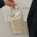 Elegant Women’s Pearl Bucket Tote Bag - Handmade Woven Crossbody without strip. 