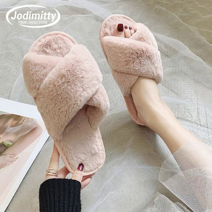 Winter Slippers Women Fashion Cross Fluffy Fur Slipper Home Slides Platform Flat Indoor Floor Flips Women Ladies Shoes. 2024