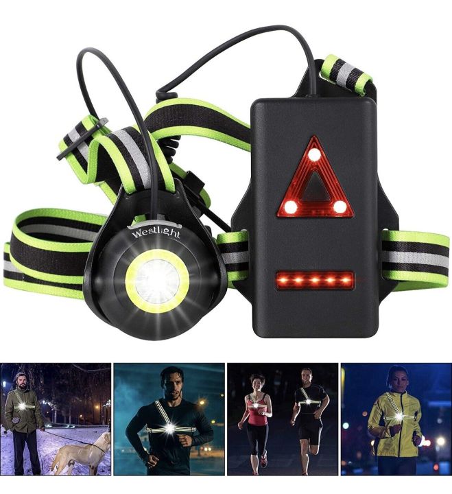 WESTLIGHT Run Light, 90° Adjustable Beam Angle, 500 Lumens, 360° Reflective Band, USB Rechargeable Waterproof Running Night LED Chest Lights