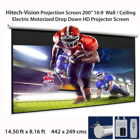 Hitech-Vision Electric Projector Screen -  Matt White 200" 16:9 (14.5 ft x 8.13 ft)