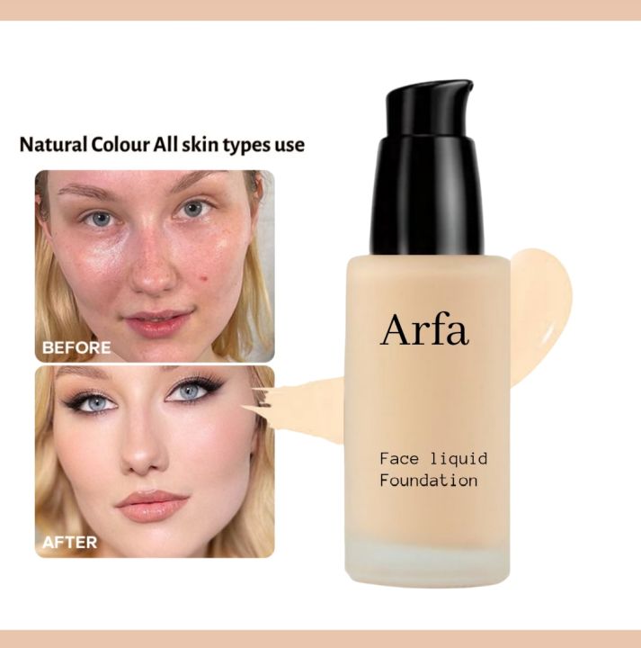 Arfa Cosmetics Long Lasting Liquid Full Skin Coverage Soft Matte Foundation Vitamin C All Skin Types Use Waterproof 40Ml