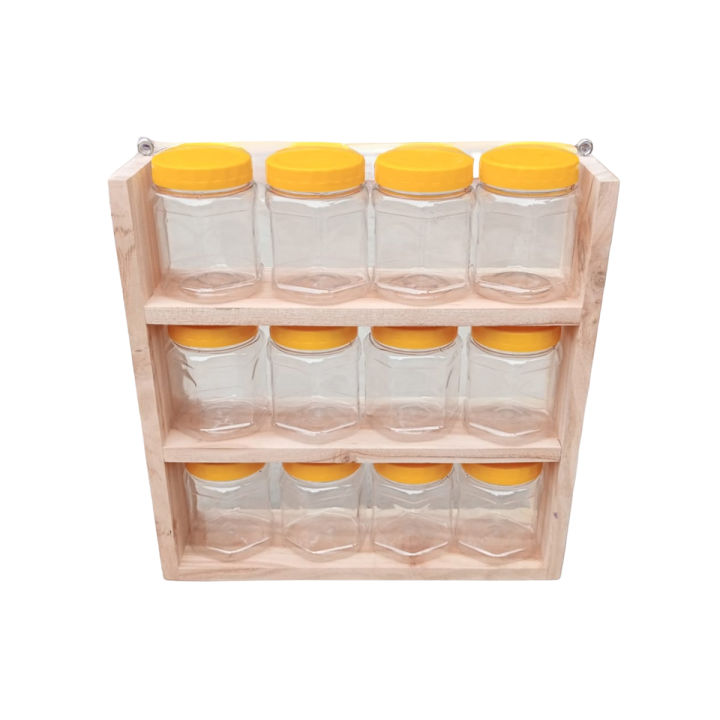 Solid Wooden Spice Rack With Jars Wall Mounted Spice Jars Rack, Masala Jars Box Set With (4,6 7,9,12,20 )Jars