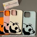 Cartoon Doodle Candy Color Simple Cute Lazy Panda Couples Case Compatible for IPhone 15 13 11 16 12 14 Pro Max 16 15 14 Plus XR X XS Max Luxury Leather Texture Skin Feel Soft Cover. 