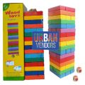 52 Pieces Jenga Wooden Number and Multicolor Blocks for Kids Game with 1 and 4 Dice Stacking Tumbling Tower Multicolor. 