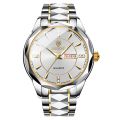 Stainless Steel Waterproof Watch Men's Gold Luminous Dual Calendar Korean Version Quartz Wrist Watch. 