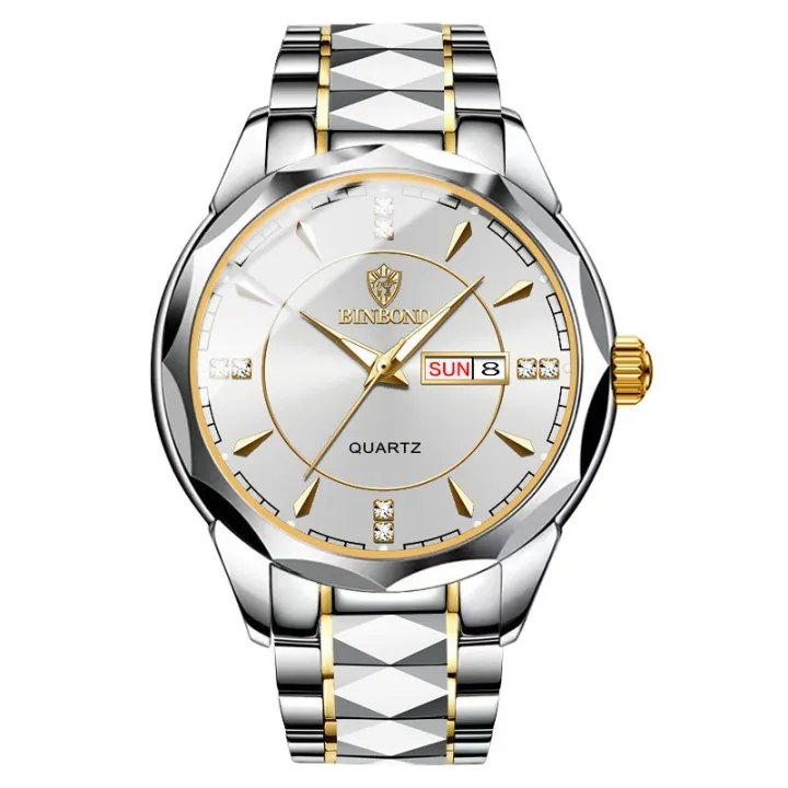 Stainless%20Steel%20Waterproof%20Watch%20Men's%20Gold%20Luminous%20Dual%20Calendar%20Korean%20Version%20Quartz%20Wrist%20Watch%20-%20Image%203