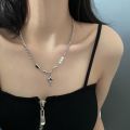 Kpop Zircon Cross Star Beaded Necklace Men Imitation Pearl Star Pendant Necklaces Y2K Hiphop Star Tassel Choker Necklace Unisex. 