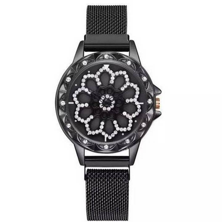 360 degree rotation Women Mesh Magnet Buckle Starry Sky Watch Luxury Fashion Ladies Geometric Quartz Watch waterproof 2019 Model Magnetic Strip College/Office Girls