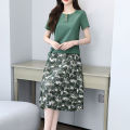 2pcs Women Suit Short Sleeves Round Neck T Shirt Floral Printing Midi Skirt Casual Fashion Two Piece Suit. 