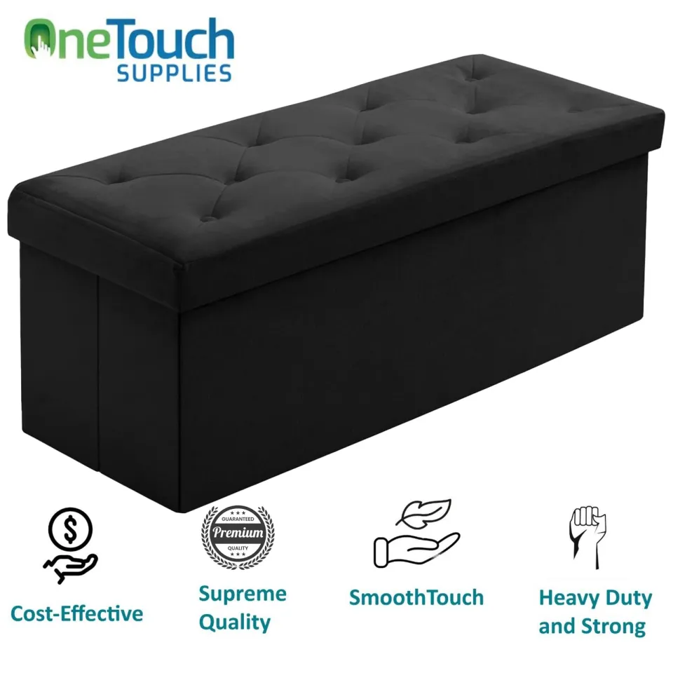 Foldable Black Velvet Ottoman Storage Benches Folding Stool Soft