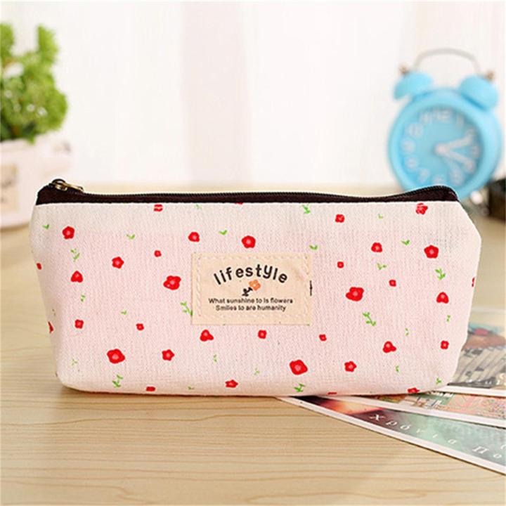 Floral Flower Canvas Zipper Pencil Cases Fabric Flower Pen Bags School Supplies Lonni