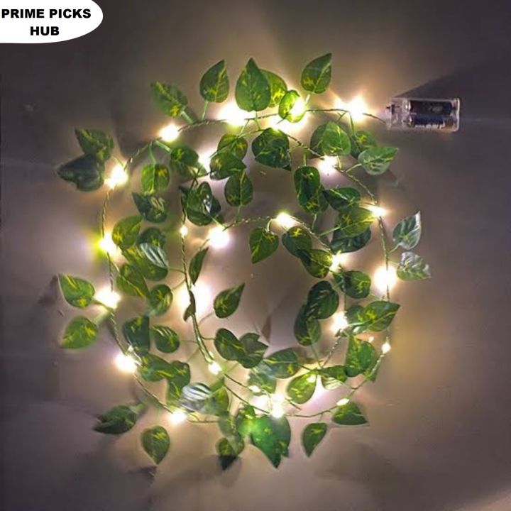 Artificial Plant Leaves garland/bail with Fairy Lights Battery Operated - Money Plant Bail Room decoration items - Wall Hanging Flower