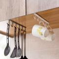 6 Hooks Metal Hanger For Kitchen, Mug Cup Storage Rack Cupboard Hanging Coffee Cup Organizer Closet Clothes Shelf Hanger Knife, Spoons. 