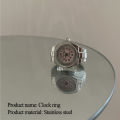 Fashion Jewelry Punk Watch Finger Ring Mini Clock Retro Silver Stretch Stainless Steel Rings for Men. 