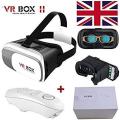 VR Box 3D Virtual Reality Glasses (White/Black) With Free Bluetooth Remote Controller (White). 