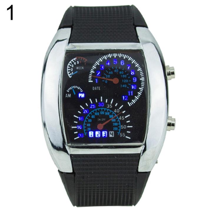 Cool Rubber Band RPM Speedometer Car Turbo Style Digital LED Wrist Watch Gift