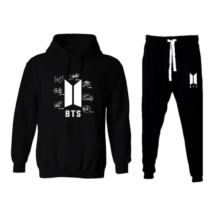 BTS Sign Printed Hoodie With Trouser Casual Winter Wear Arrival Kangaroo Pocket Drawstring Hoodies For Men