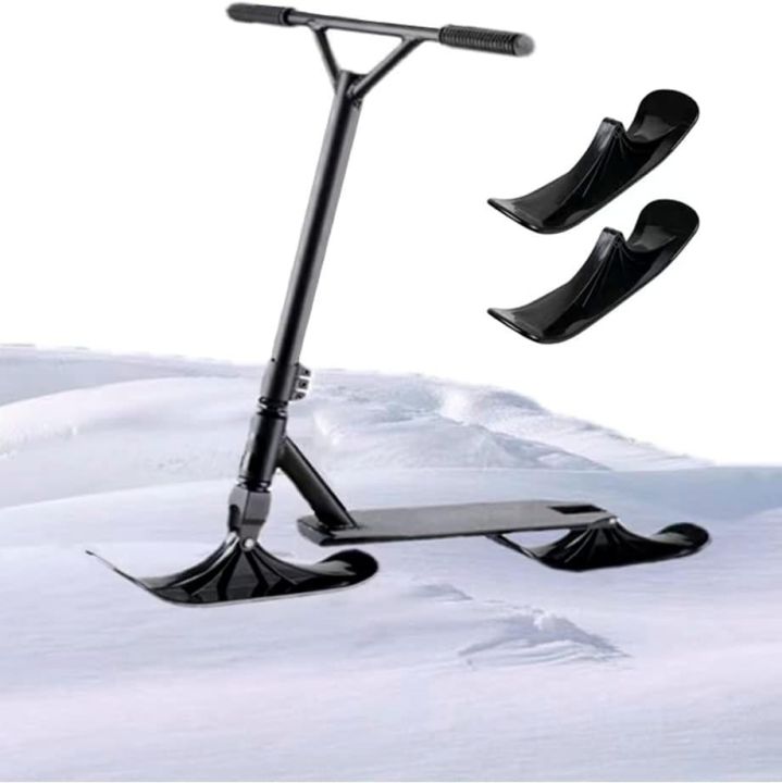 2pcs Snow Scooter Ski Skate Board Sled Conversion Kit Winter Cycling Ski Attachment for Kids Car Scooter Two-Wheel Sled